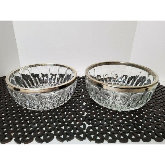Vintage Lead Chrystal Starburst Silver Plated Trim set Of 2 serving Bowls. - Picture 1 of 5